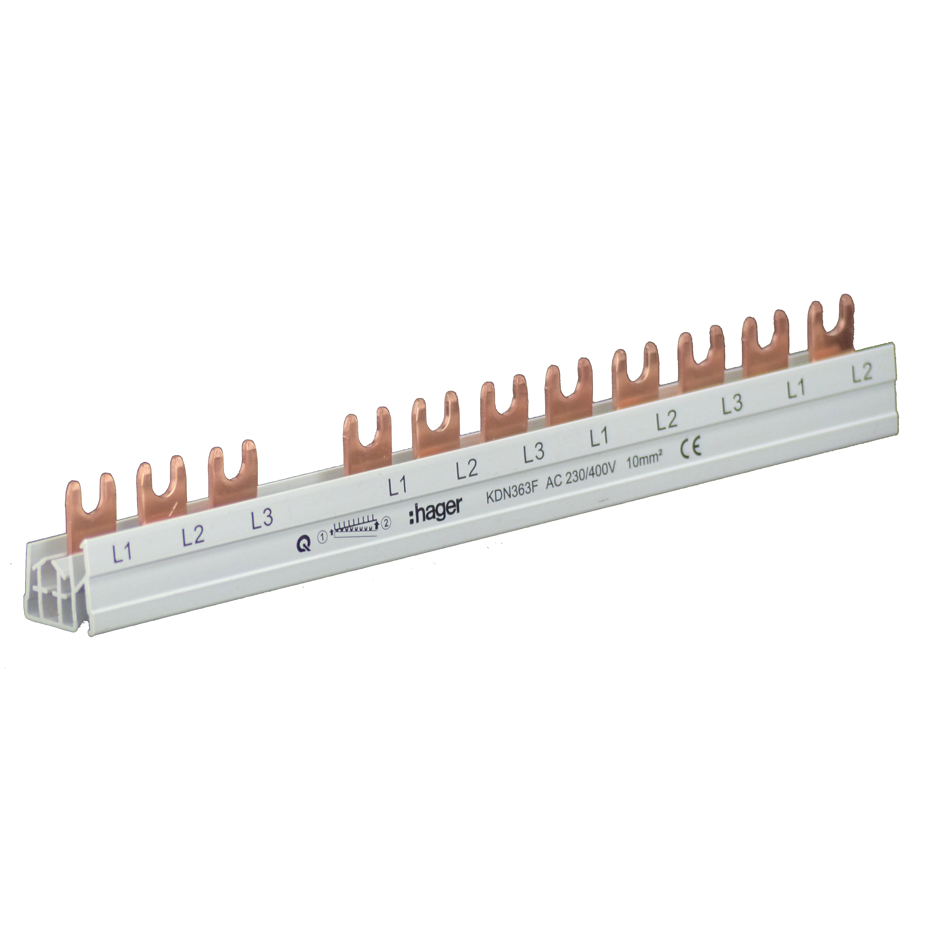Hager KDN363F Phasenschiene 3-polig 63A mit Gabelanschluss 12 Module