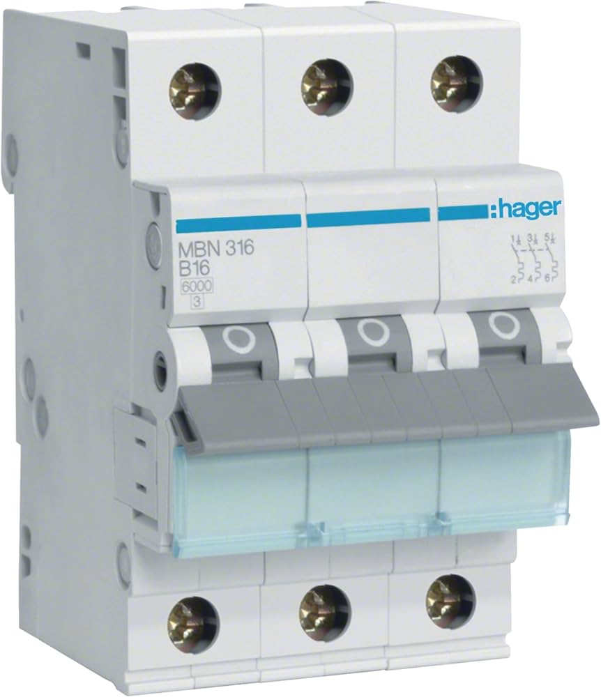Hager MBN316 Leitungsschutzschalter, 3-polig, 6kA, B-Charakteristik, 16A
